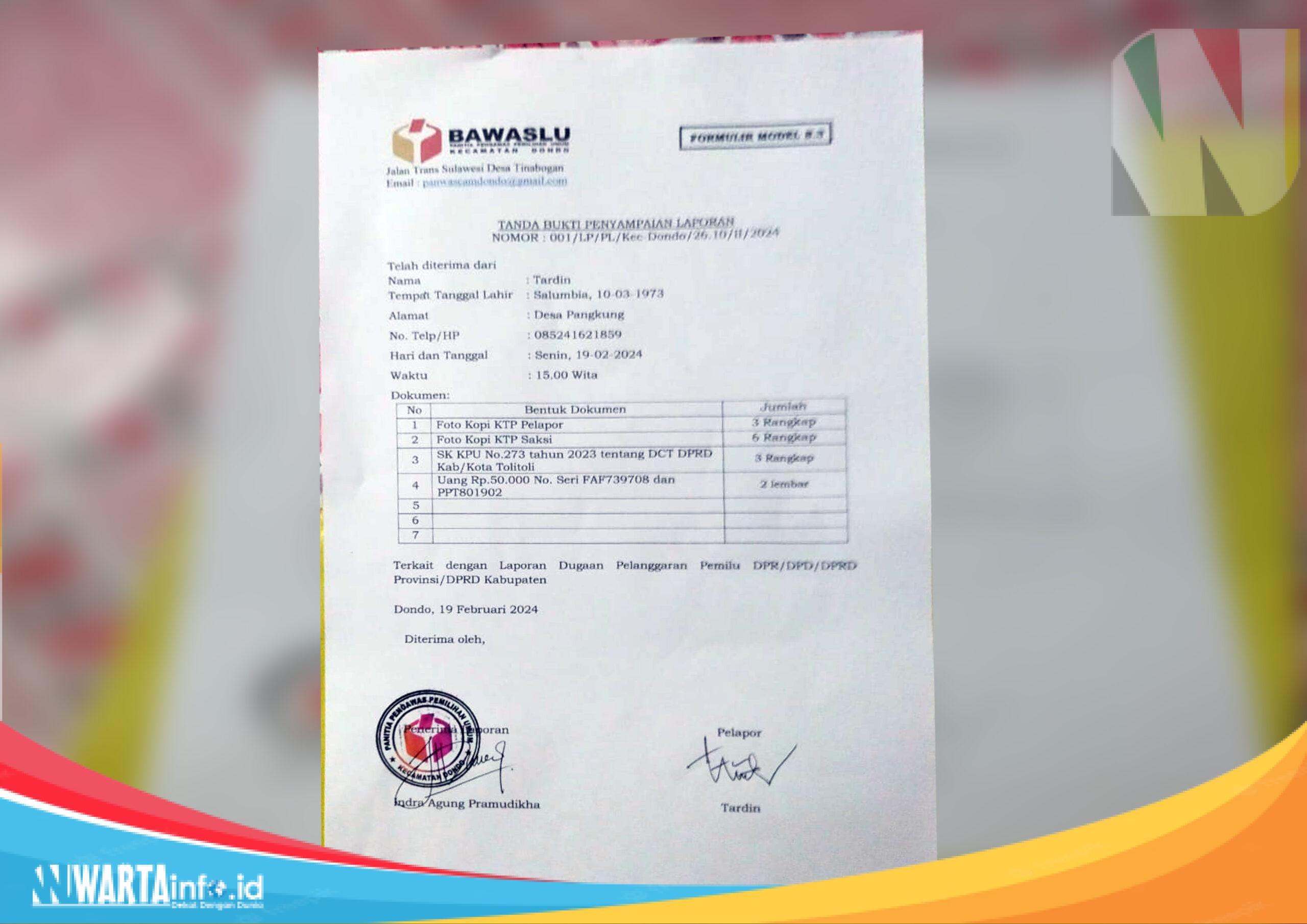 Dugaan Many Politic, Caleg P3 Dapil Empat di Lapor ke Bawaslu Laporan